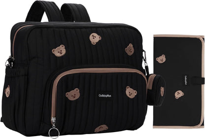 Diaper Bag Backpack with Changing Pad - Travel Baby Bag, Insulated Bottle Pockets, Stroller Straps (Medium - Black Flowers)