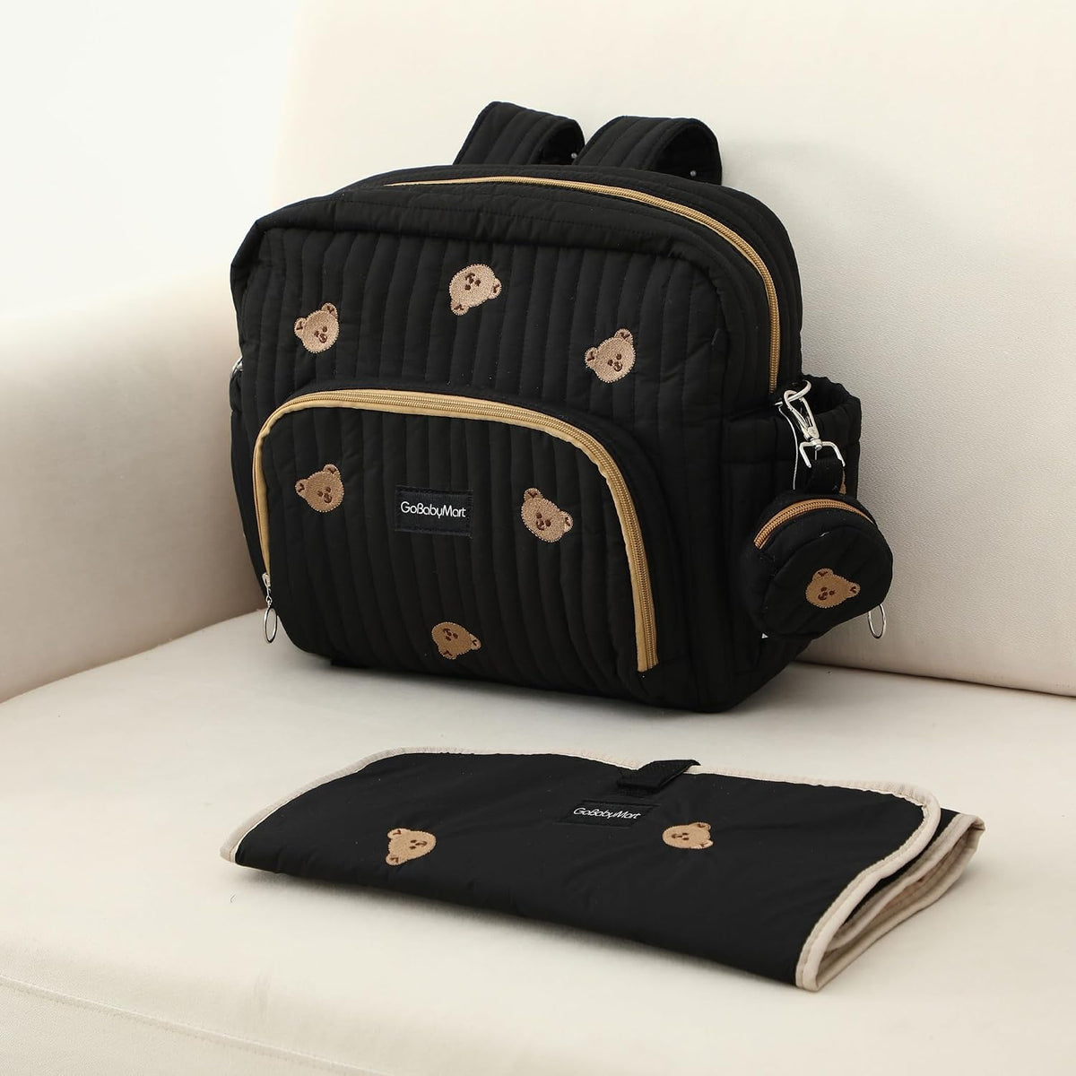 Diaper Bag Backpack with Changing Pad - Travel Baby Bag, Insulated Bottle Pockets, Stroller Straps (Medium - Black Flowers)