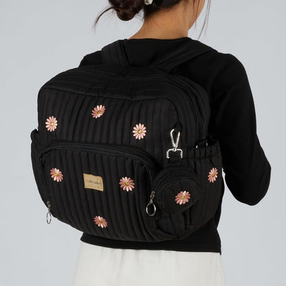 Diaper Bag Backpack with Changing Pad - Travel Baby Bag, Insulated Bottle Pockets, Stroller Straps (Medium - Black Flowers)