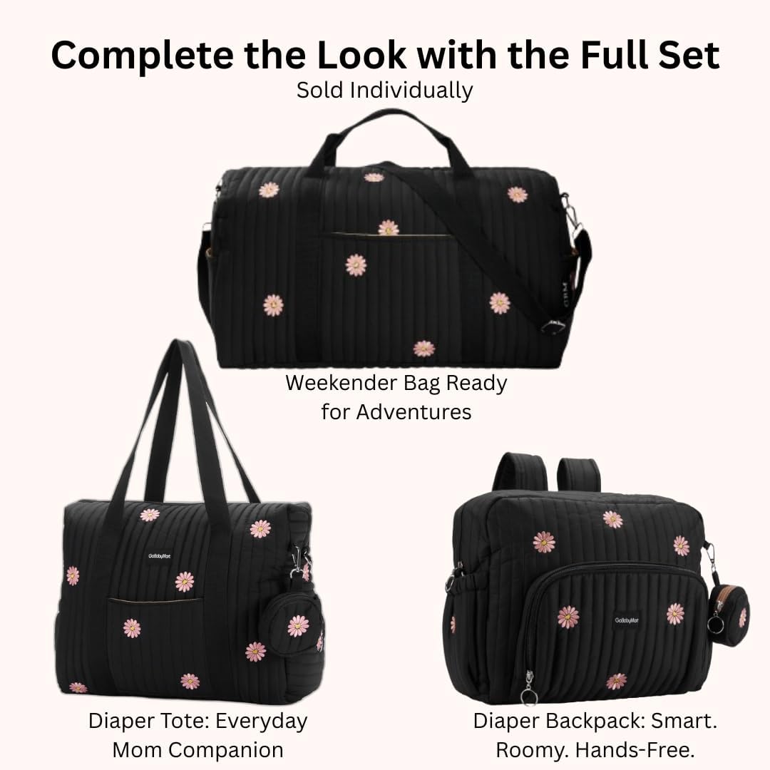 Diaper Bag Backpack with Changing Pad - Travel Baby Bag, Insulated Bottle Pockets, Stroller Straps (Medium - Black Flowers)