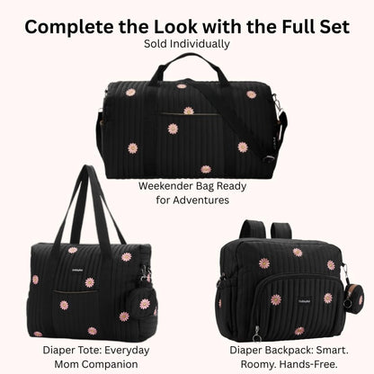 Diaper Bag Backpack with Changing Pad - Travel Baby Bag, Insulated Bottle Pockets, Stroller Straps (Medium - Black Flowers)