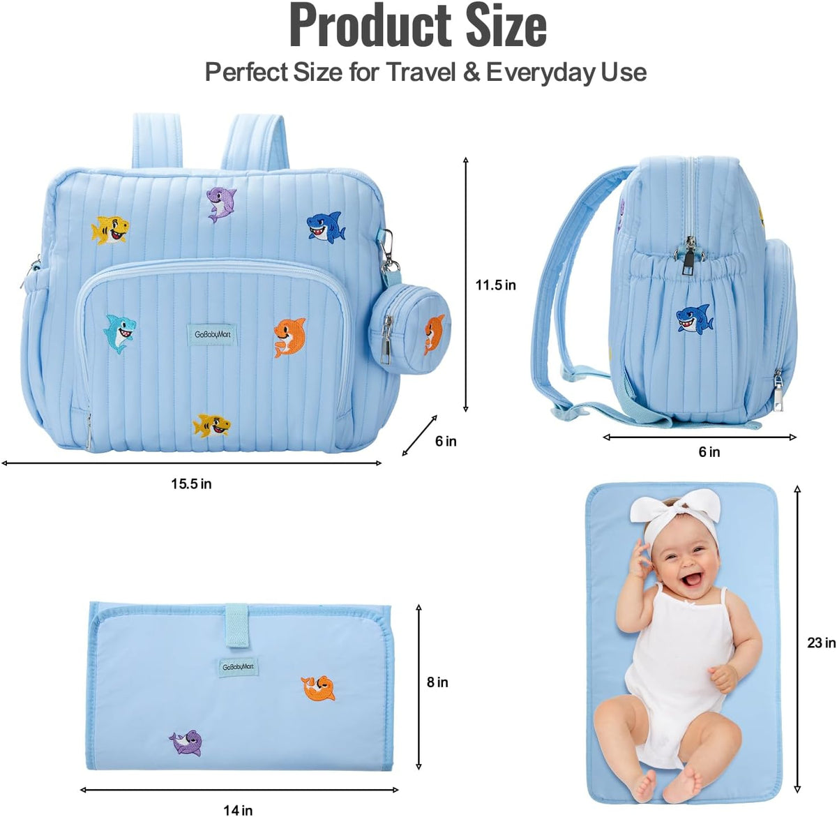 Diaper Bag Backpack with Changing Pad - Travel Baby Bag, Insulated Bottle Pockets, Stroller Straps (Medium - Black Flowers)