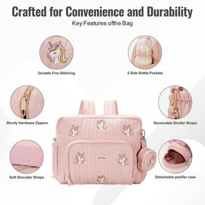 Diaper Bag Backpack with Changing Pad - Travel Baby Bag, Insulated Bottle Pockets, Stroller Straps (Medium - Black Flowers)