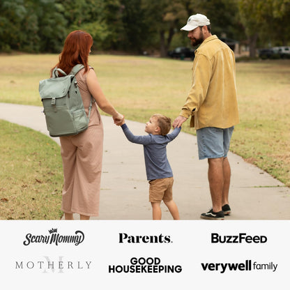 Diaper Bag Backpack – Large Baby Bag for Moms & Dads – Water-Resistant, Unisex Travel Kit for New Parents – Includes Changing Pad and 2 Organizer Pouches (Outdoorsy Sage)