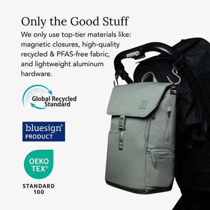 Diaper Bag Backpack – Large Baby Bag for Moms & Dads – Water-Resistant, Unisex Travel Kit for New Parents – Includes Changing Pad and 2 Organizer Pouches (Outdoorsy Sage)