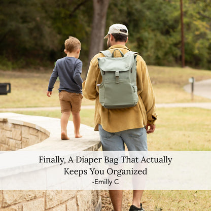 Diaper Bag Backpack – Large Baby Bag for Moms & Dads – Water-Resistant, Unisex Travel Kit for New Parents – Includes Changing Pad and 2 Organizer Pouches (Outdoorsy Sage)