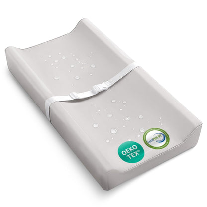 Waterproof Vegan Leather Contoured Baby Changing Pad | Wipe-Clean PU Leather Diaper Change Mat, Soft, Wipeable Removable & Washable Cover, Non-Slip Bottom, Standard Infant Diaper Table & Dresser Tan