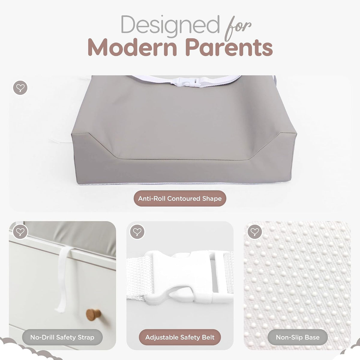 Waterproof Vegan Leather Contoured Baby Changing Pad | Wipe-Clean PU Leather Diaper Change Mat, Soft, Wipeable Removable & Washable Cover, Non-Slip Bottom, Standard Infant Diaper Table & Dresser Tan