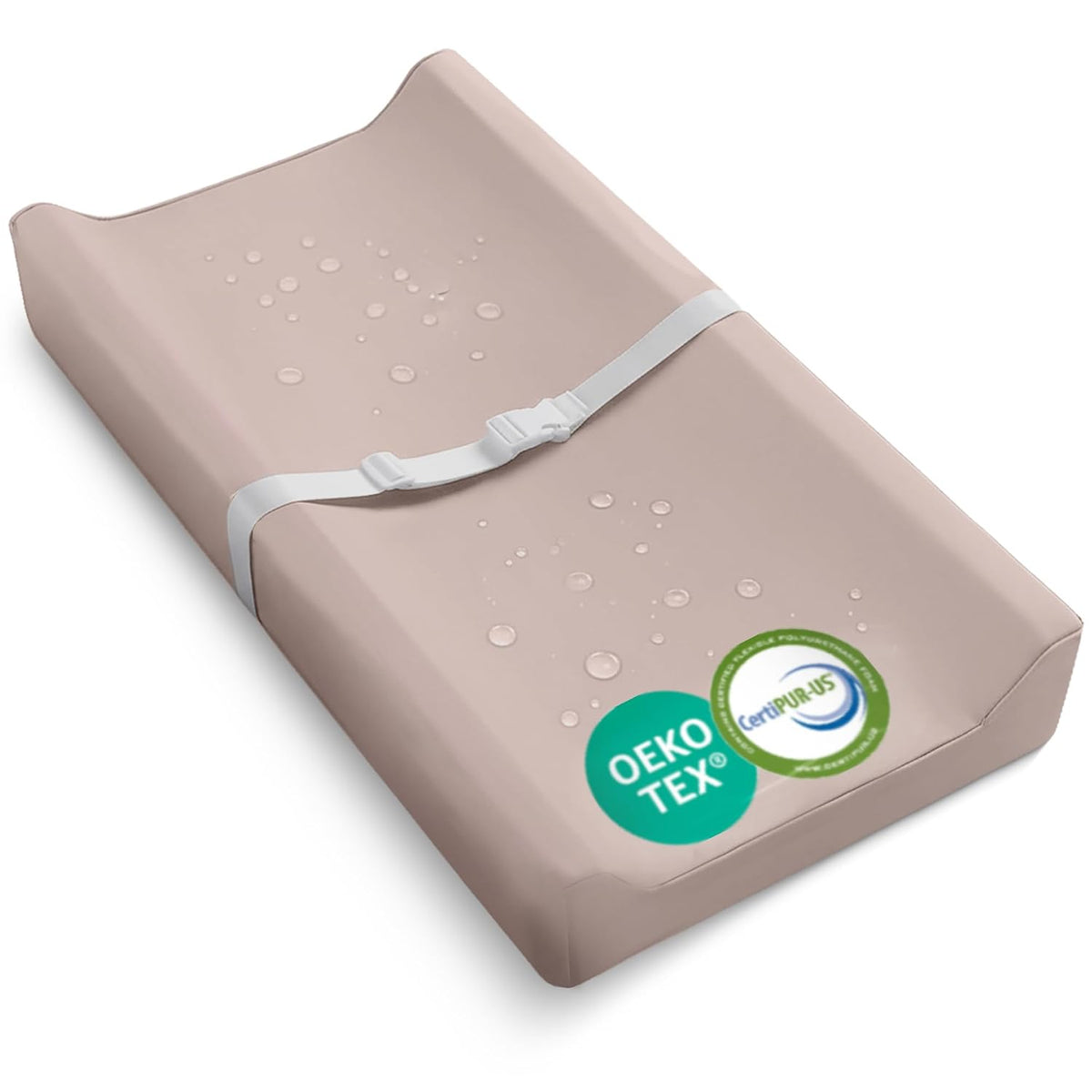 Waterproof Vegan Leather Contoured Baby Changing Pad | Wipe-Clean PU Leather Diaper Change Mat, Soft, Wipeable Removable & Washable Cover, Non-Slip Bottom, Standard Infant Diaper Table & Dresser Tan