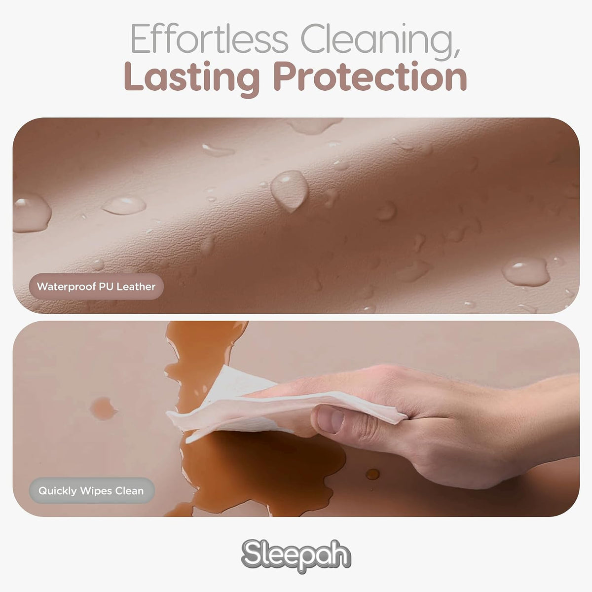 Waterproof Vegan Leather Contoured Baby Changing Pad | Wipe-Clean PU Leather Diaper Change Mat, Soft, Wipeable Removable & Washable Cover, Non-Slip Bottom, Standard Infant Diaper Table & Dresser Tan
