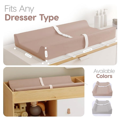 Waterproof Vegan Leather Contoured Baby Changing Pad | Wipe-Clean PU Leather Diaper Change Mat, Soft, Wipeable Removable & Washable Cover, Non-Slip Bottom, Standard Infant Diaper Table & Dresser Tan