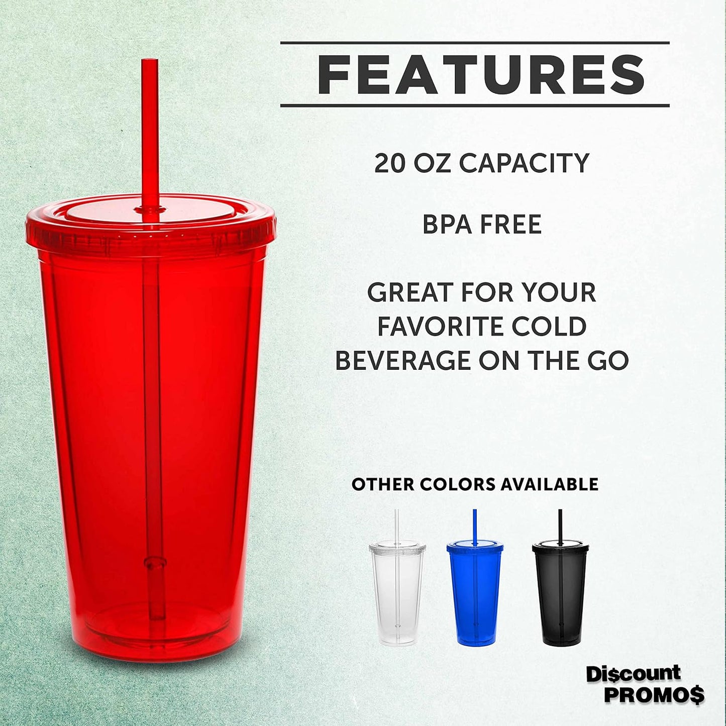 Custom Double Wall Acrylic Tumblers 20 oz. Set of 10/50/100, Personalized Bulk Pack - BPA Free, Perfect for Iced Coffee, Soda, Other Hot & Cold Beverages - Clear