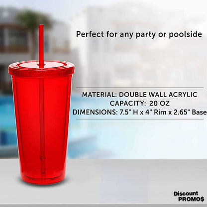 Custom Double Wall Acrylic Tumblers 20 oz. Set of 10/50/100, Personalized Bulk Pack - BPA Free, Perfect for Iced Coffee, Soda, Other Hot & Cold Beverages - Clear