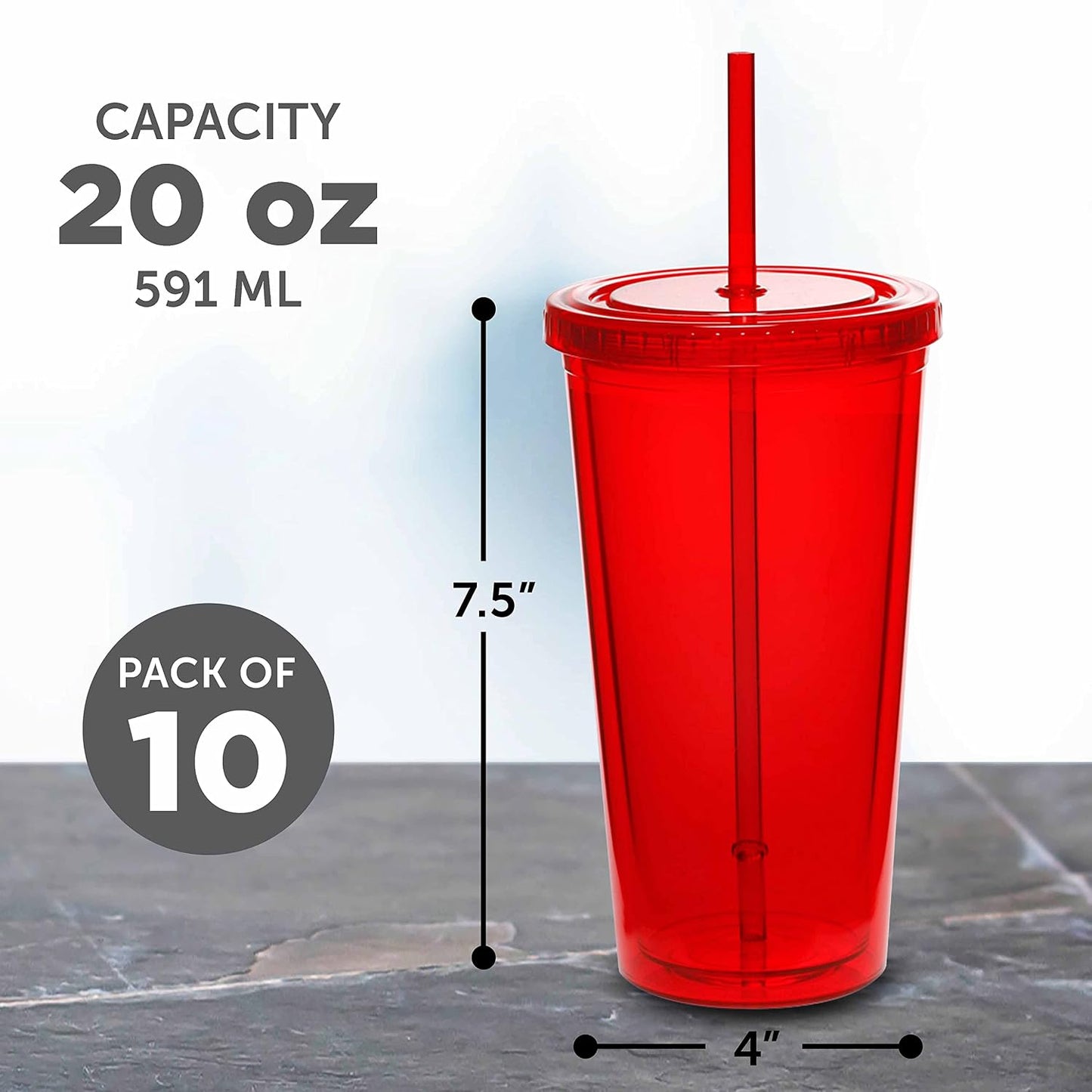 Custom Double Wall Acrylic Tumblers 20 oz. Set of 10/50/100, Personalized Bulk Pack - BPA Free, Perfect for Iced Coffee, Soda, Other Hot & Cold Beverages - Clear