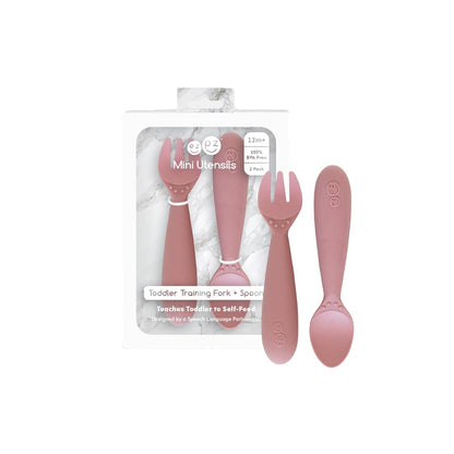 Mini Mat (Blush) + Mini Utensils (Fork & Spoon in Blush) - Toddler essentials mat and spoon
