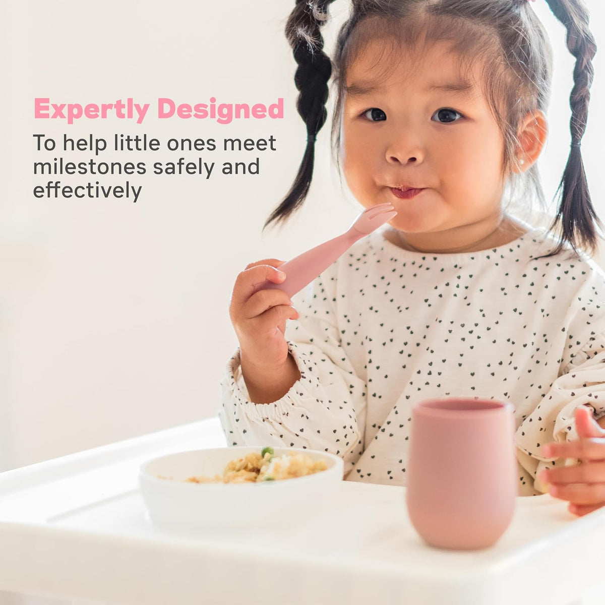 Mini Mat (Blush) + Mini Utensils (Fork & Spoon in Blush) - Toddler essentials mat and spoon