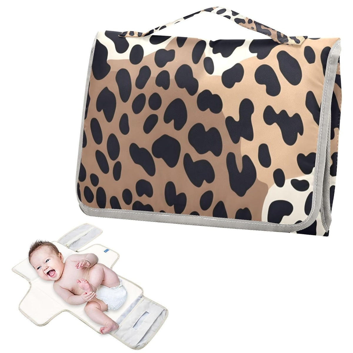 Baby Portable Diaper Changing Pad Waterproof Leopard Retro Cheetah Print Diaper Changing Mat with Wipes Pocket Foldable Travel Changing Pad Bag