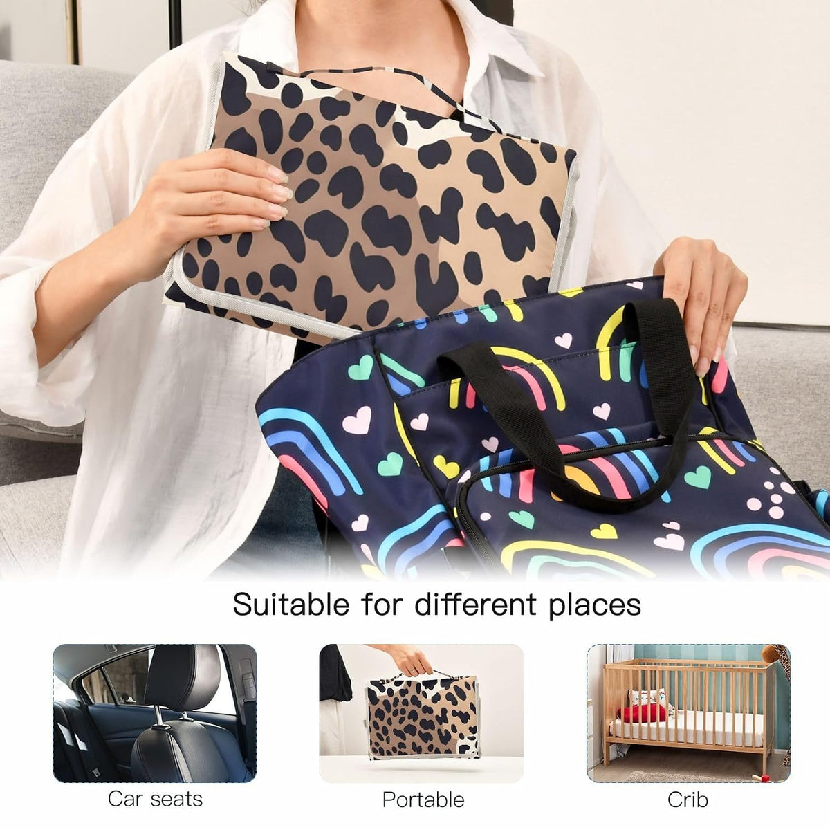 Baby Portable Diaper Changing Pad Waterproof Leopard Retro Cheetah Print Diaper Changing Mat with Wipes Pocket Foldable Travel Changing Pad Bag