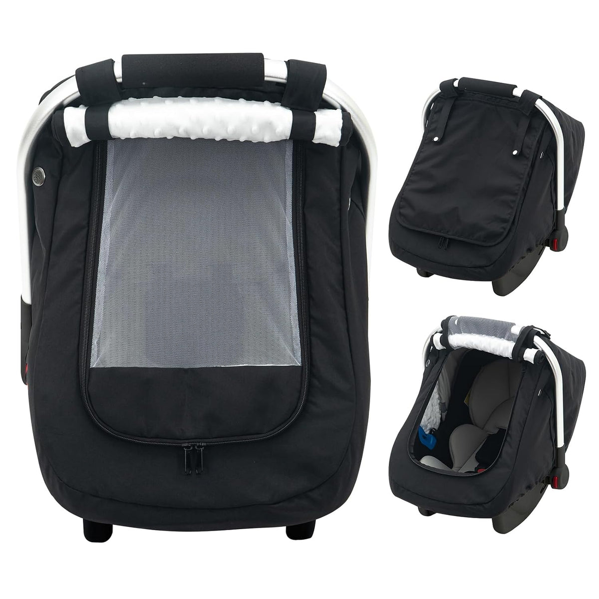 Waterproof Car Seat Cover Baby, 3D Mink Dot Infant Car Seat Cover with 2 Breathable Vents, Universal Carseat Canopy for Girls Boys, Baby Carrier Cover for All Seasons, Protect from Sunlight Rain