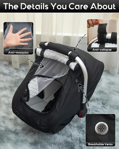 Waterproof Car Seat Cover Baby, 3D Mink Dot Infant Car Seat Cover with 2 Breathable Vents, Universal Carseat Canopy for Girls Boys, Baby Carrier Cover for All Seasons, Protect from Sunlight Rain