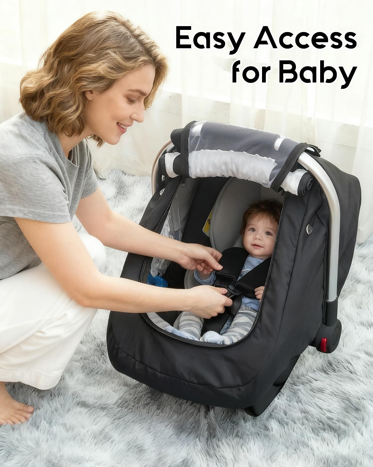 Waterproof Car Seat Cover Baby, 3D Mink Dot Infant Car Seat Cover with 2 Breathable Vents, Universal Carseat Canopy for Girls Boys, Baby Carrier Cover for All Seasons, Protect from Sunlight Rain
