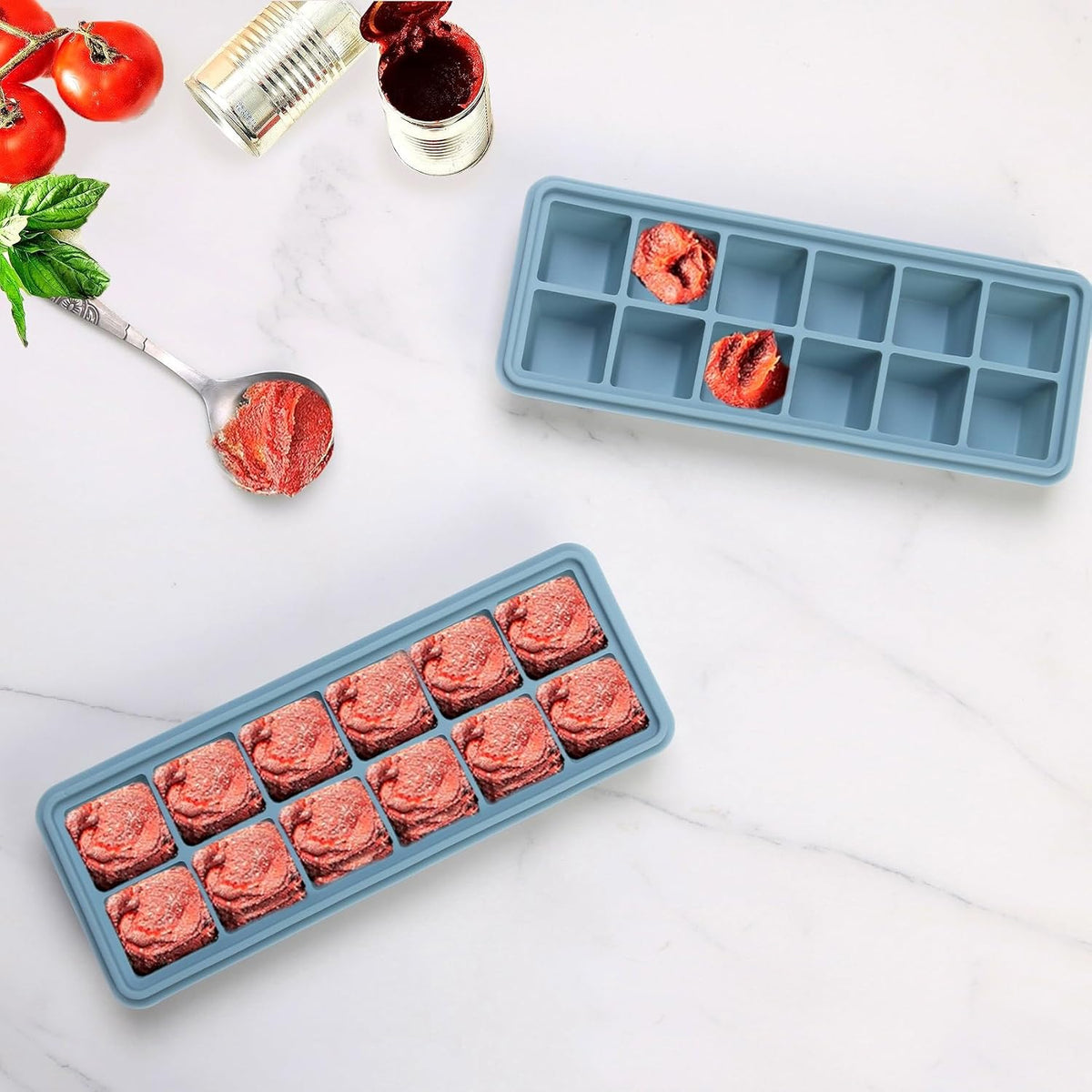 2 Tbsp. Silicone Freezer Molds - Perfect for Storing Garlic, Herbs, Ginger, Pesto, Tomato Paste, Lemon Juice, Purees and More - Silicone Food Freezer Tray (Blue)
