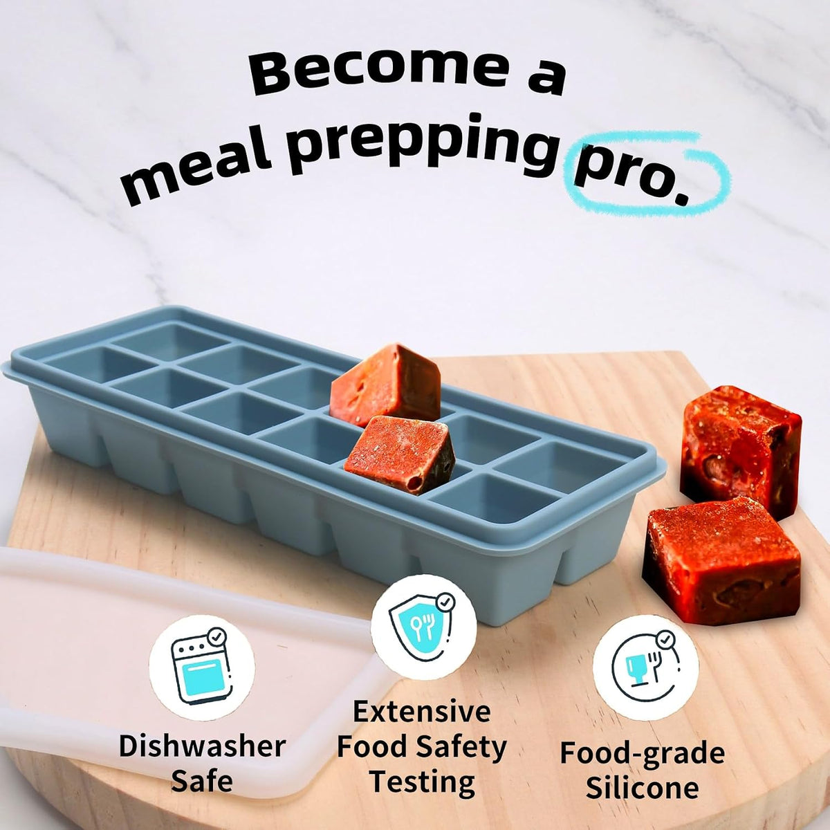 2 Tbsp. Silicone Freezer Molds - Perfect for Storing Garlic, Herbs, Ginger, Pesto, Tomato Paste, Lemon Juice, Purees and More - Silicone Food Freezer Tray (Blue)