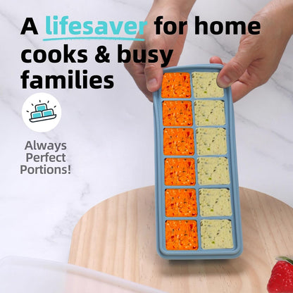 2 Tbsp. Silicone Freezer Molds - Perfect for Storing Garlic, Herbs, Ginger, Pesto, Tomato Paste, Lemon Juice, Purees and More - Silicone Food Freezer Tray (Blue)