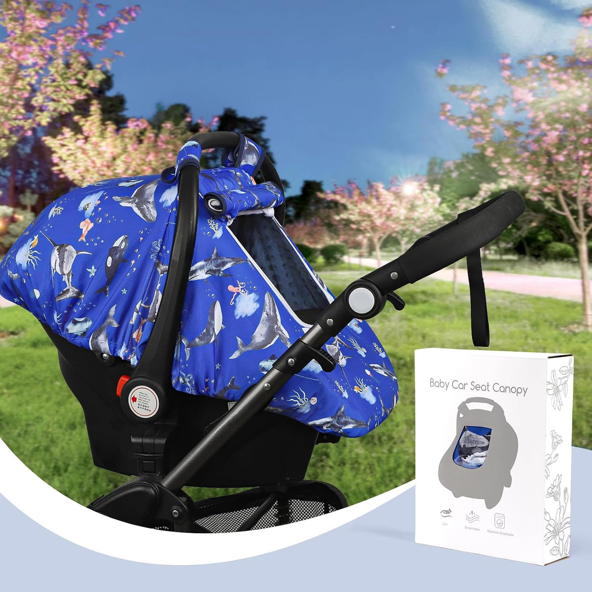 Car Seat Cover Baby Boy, Infant Car Seat Canopy Covers for Newborn with 2 Layers Windows of Breathable Mesh Fabric, Lightweight Polyester/Soft Minky Dot Backing