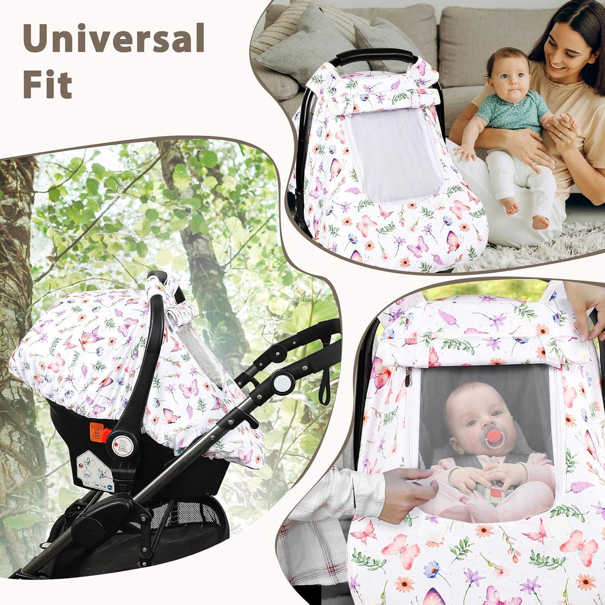 Car Seat Cover Baby Boy, Infant Car Seat Canopy Covers for Newborn with 2 Layers Windows of Breathable Mesh Fabric, Lightweight Polyester/Soft Minky Dot Backing