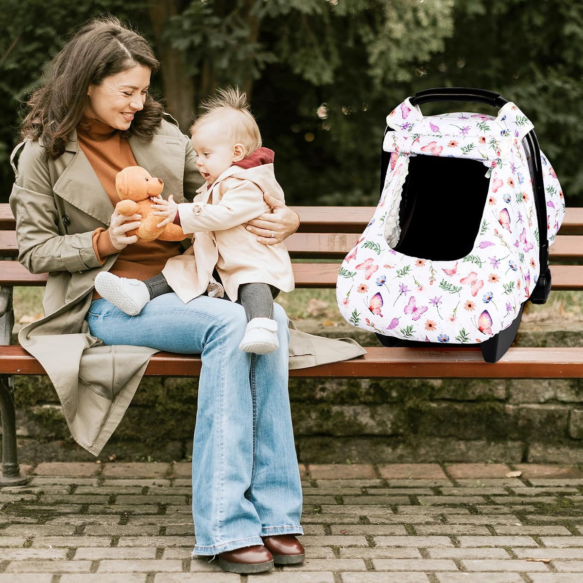 Car Seat Cover Baby Boy, Infant Car Seat Canopy Covers for Newborn with 2 Layers Windows of Breathable Mesh Fabric, Lightweight Polyester/Soft Minky Dot Backing