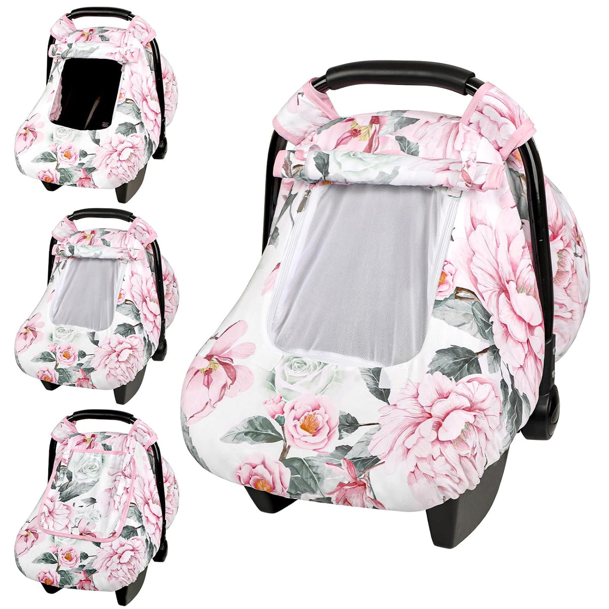 Car Seat Cover Baby Boy, Infant Car Seat Canopy Covers for Newborn with 2 Layers Windows of Breathable Mesh Fabric, Lightweight Polyester/Soft Minky Dot Backing