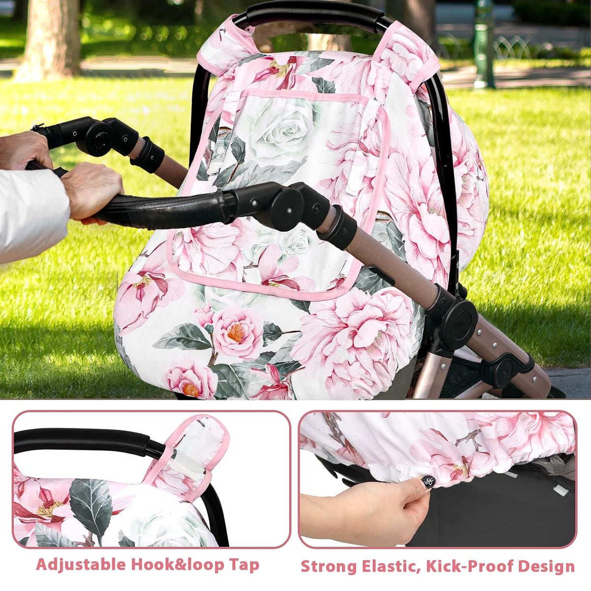 Car Seat Cover Baby Boy, Infant Car Seat Canopy Covers for Newborn with 2 Layers Windows of Breathable Mesh Fabric, Lightweight Polyester/Soft Minky Dot Backing