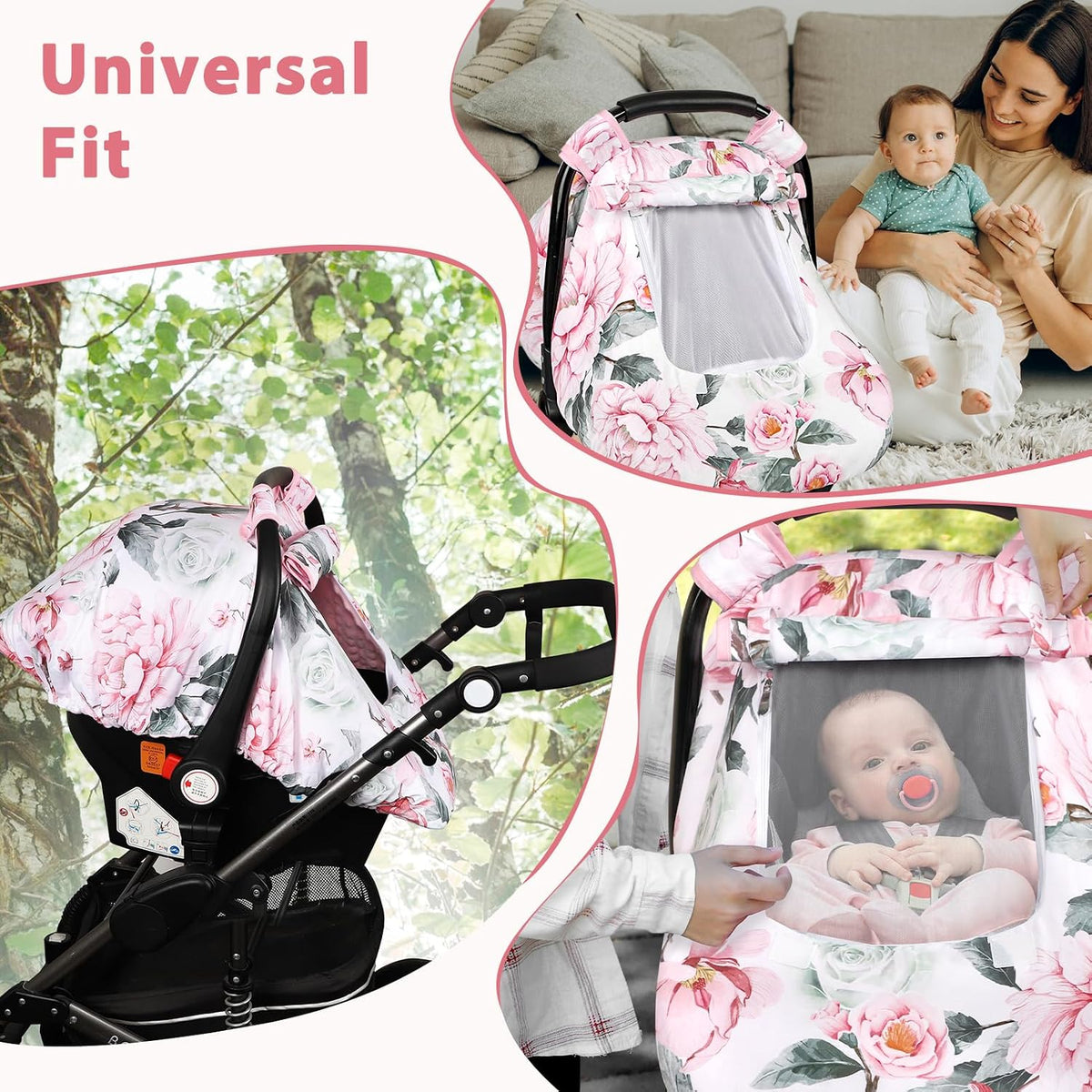 Car Seat Cover Baby Boy, Infant Car Seat Canopy Covers for Newborn with 2 Layers Windows of Breathable Mesh Fabric, Lightweight Polyester/Soft Minky Dot Backing