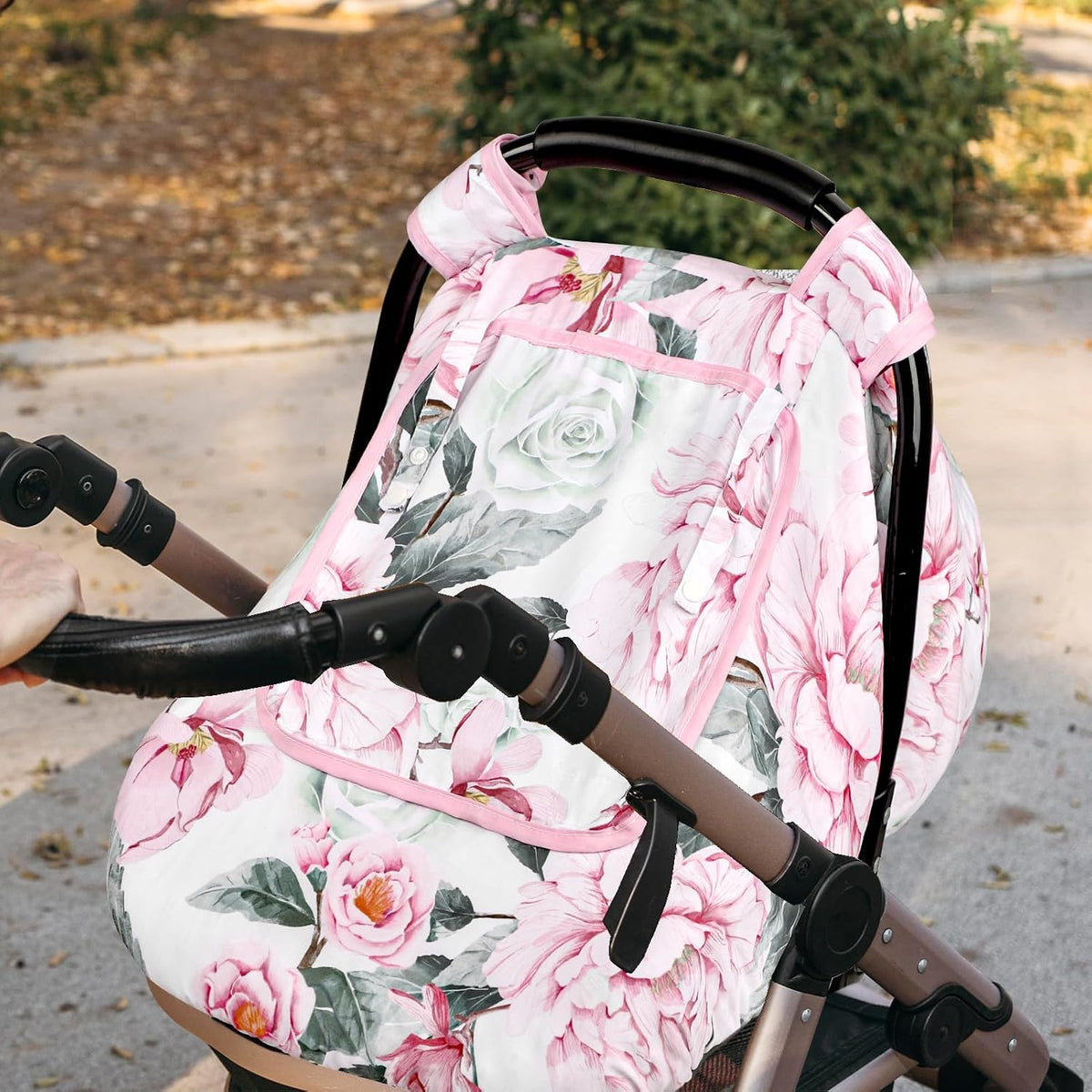 Car Seat Cover Baby Boy, Infant Car Seat Canopy Covers for Newborn with 2 Layers Windows of Breathable Mesh Fabric, Lightweight Polyester/Soft Minky Dot Backing