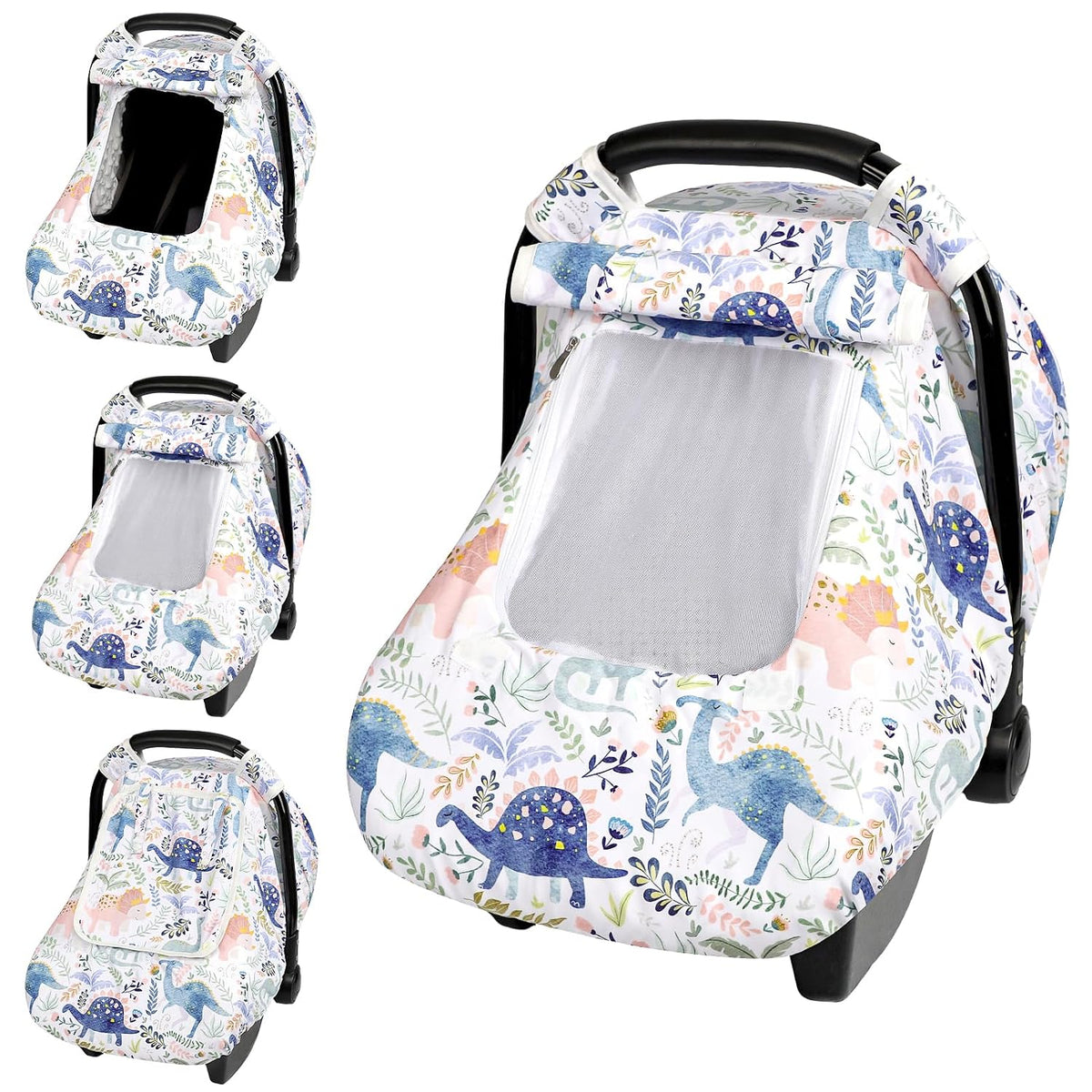 Car Seat Cover Baby Boy, Infant Car Seat Canopy Covers for Newborn with 2 Layers Windows of Breathable Mesh Fabric, Lightweight Polyester/Soft Minky Dot Backing