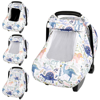 Car Seat Cover Baby Boy, Infant Car Seat Canopy Covers for Newborn with 2 Layers Windows of Breathable Mesh Fabric, Lightweight Polyester/Soft Minky Dot Backing