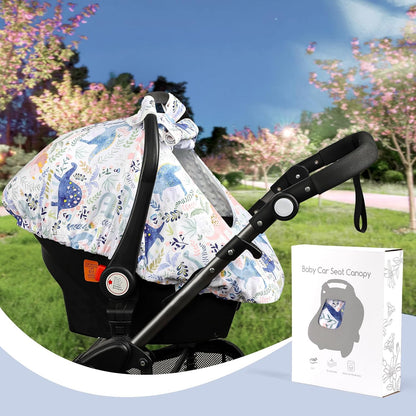 Car Seat Cover Baby Boy, Infant Car Seat Canopy Covers for Newborn with 2 Layers Windows of Breathable Mesh Fabric, Lightweight Polyester/Soft Minky Dot Backing