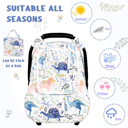 Car Seat Cover Baby Boy, Infant Car Seat Canopy Covers for Newborn with 2 Layers Windows of Breathable Mesh Fabric, Lightweight Polyester/Soft Minky Dot Backing