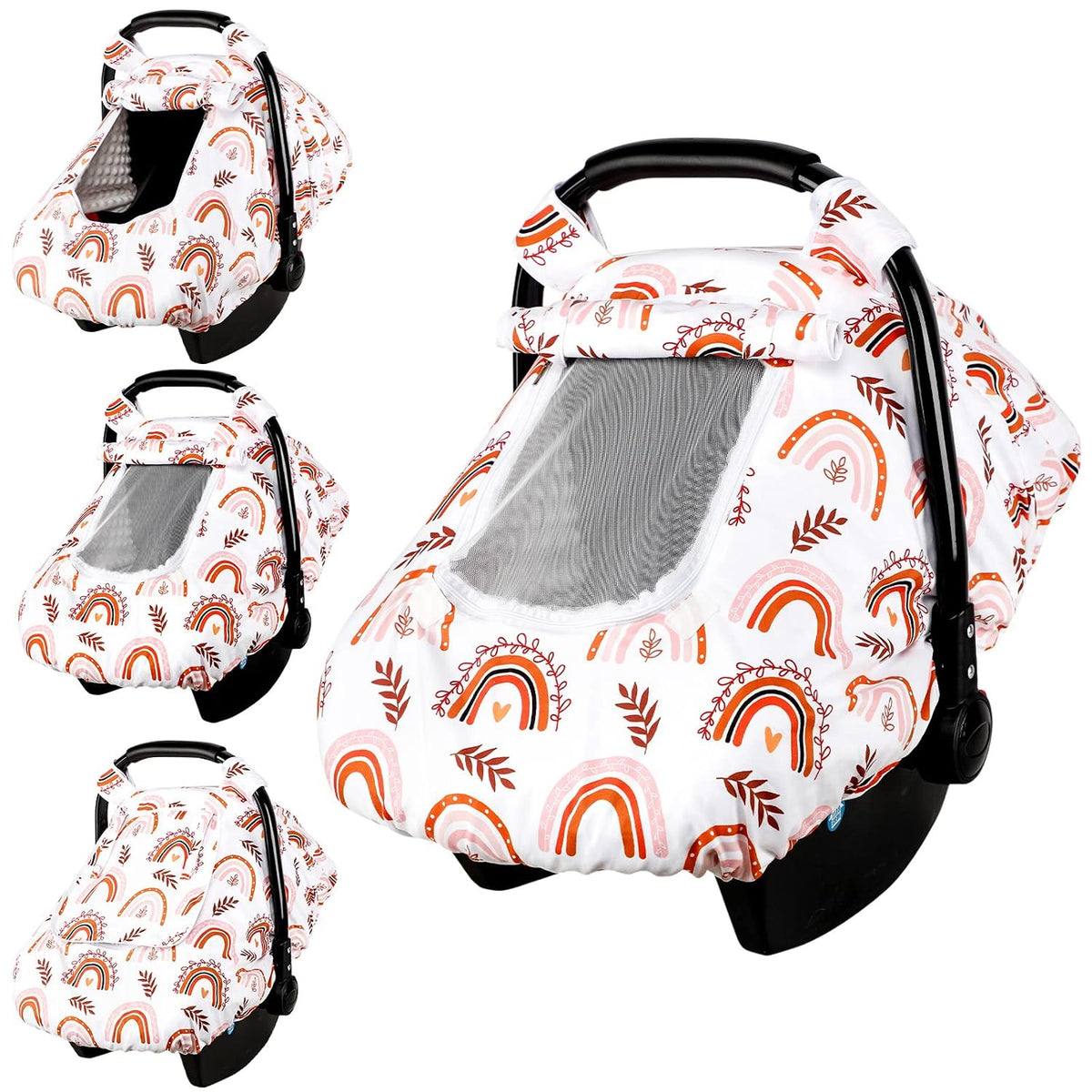 Car Seat Cover Baby Boy, Infant Car Seat Canopy Covers for Newborn with 2 Layers Windows of Breathable Mesh Fabric, Lightweight Polyester/Soft Minky Dot Backing