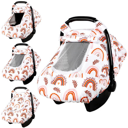 Car Seat Cover Baby Boy, Infant Car Seat Canopy Covers for Newborn with 2 Layers Windows of Breathable Mesh Fabric, Lightweight Polyester/Soft Minky Dot Backing