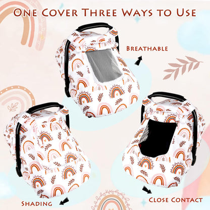 Car Seat Cover Baby Boy, Infant Car Seat Canopy Covers for Newborn with 2 Layers Windows of Breathable Mesh Fabric, Lightweight Polyester/Soft Minky Dot Backing