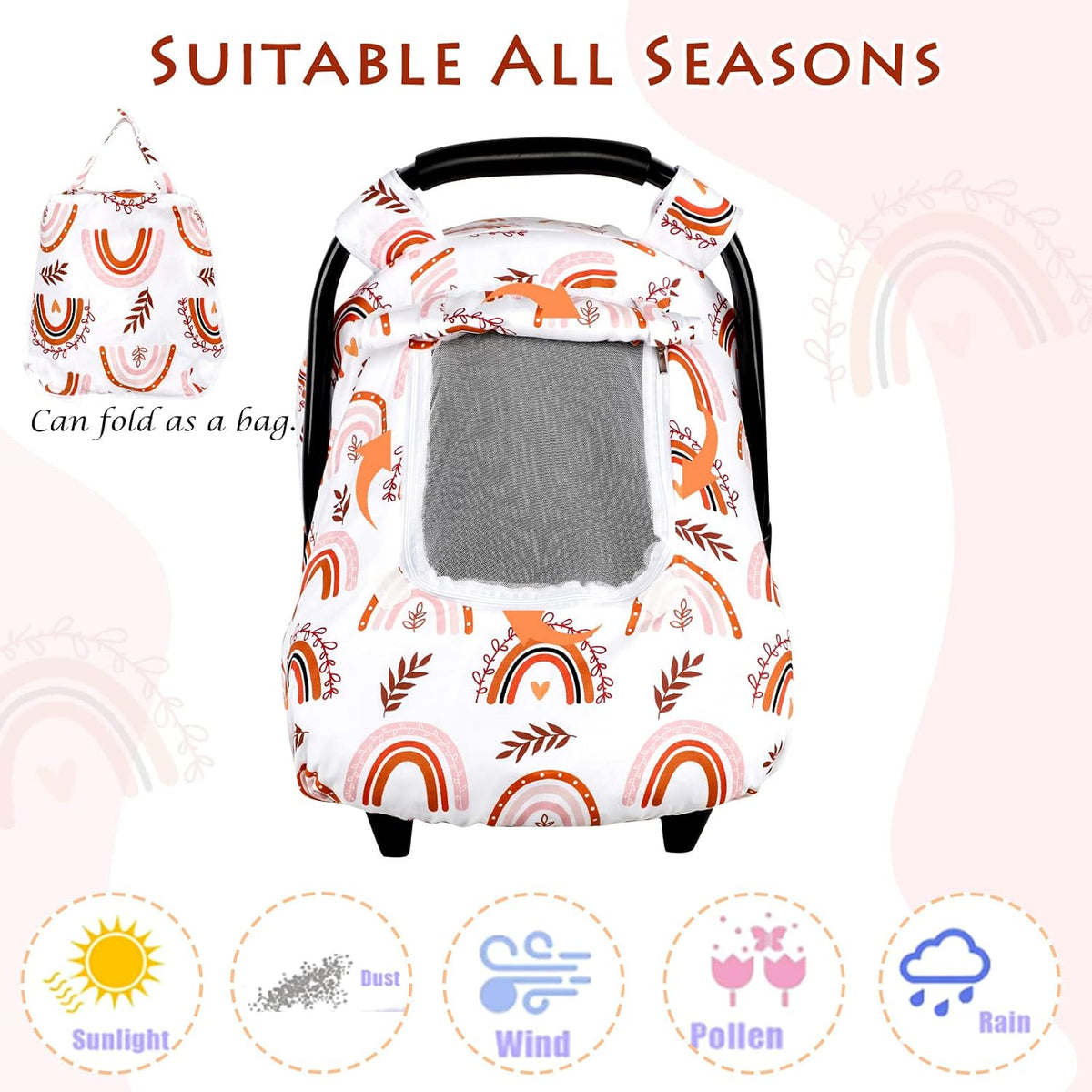 Car Seat Cover Baby Boy, Infant Car Seat Canopy Covers for Newborn with 2 Layers Windows of Breathable Mesh Fabric, Lightweight Polyester/Soft Minky Dot Backing