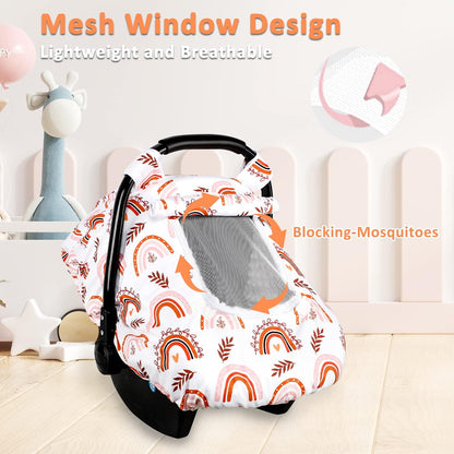 Car Seat Cover Baby Boy, Infant Car Seat Canopy Covers for Newborn with 2 Layers Windows of Breathable Mesh Fabric, Lightweight Polyester/Soft Minky Dot Backing
