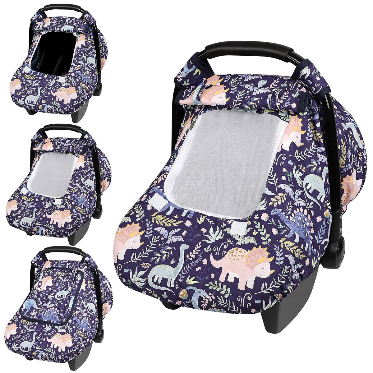 Car Seat Cover Baby Boy, Infant Car Seat Canopy Covers for Newborn with 2 Layers Windows of Breathable Mesh Fabric, Lightweight Polyester/Soft Minky Dot Backing
