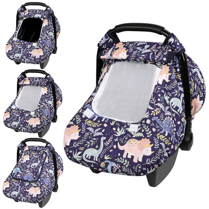 Car Seat Cover Baby Boy, Infant Car Seat Canopy Covers for Newborn with 2 Layers Windows of Breathable Mesh Fabric, Lightweight Polyester/Soft Minky Dot Backing