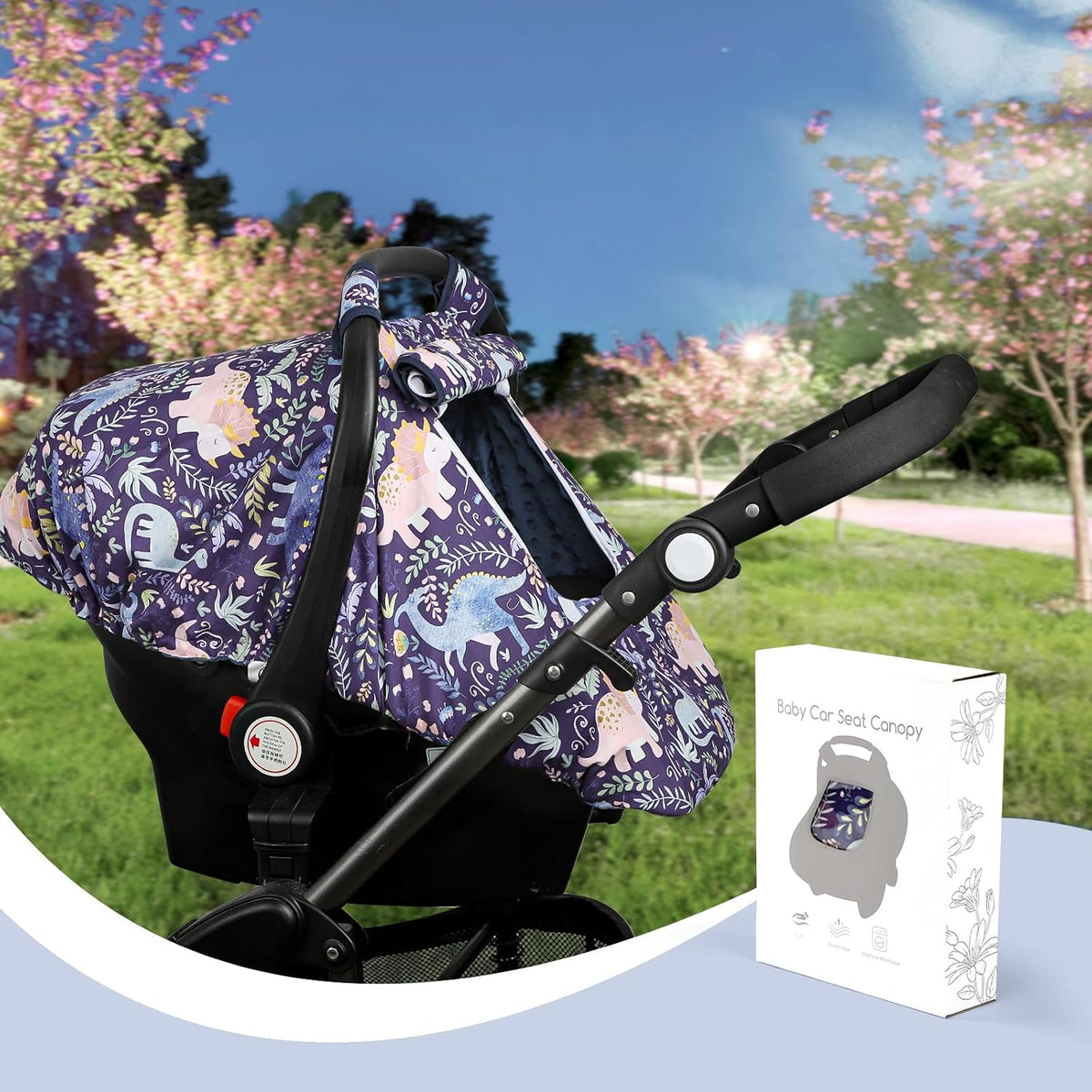 Car Seat Cover Baby Boy, Infant Car Seat Canopy Covers for Newborn with 2 Layers Windows of Breathable Mesh Fabric, Lightweight Polyester/Soft Minky Dot Backing