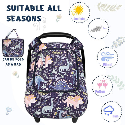 Car Seat Cover Baby Boy, Infant Car Seat Canopy Covers for Newborn with 2 Layers Windows of Breathable Mesh Fabric, Lightweight Polyester/Soft Minky Dot Backing