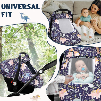 Car Seat Cover Baby Boy, Infant Car Seat Canopy Covers for Newborn with 2 Layers Windows of Breathable Mesh Fabric, Lightweight Polyester/Soft Minky Dot Backing
