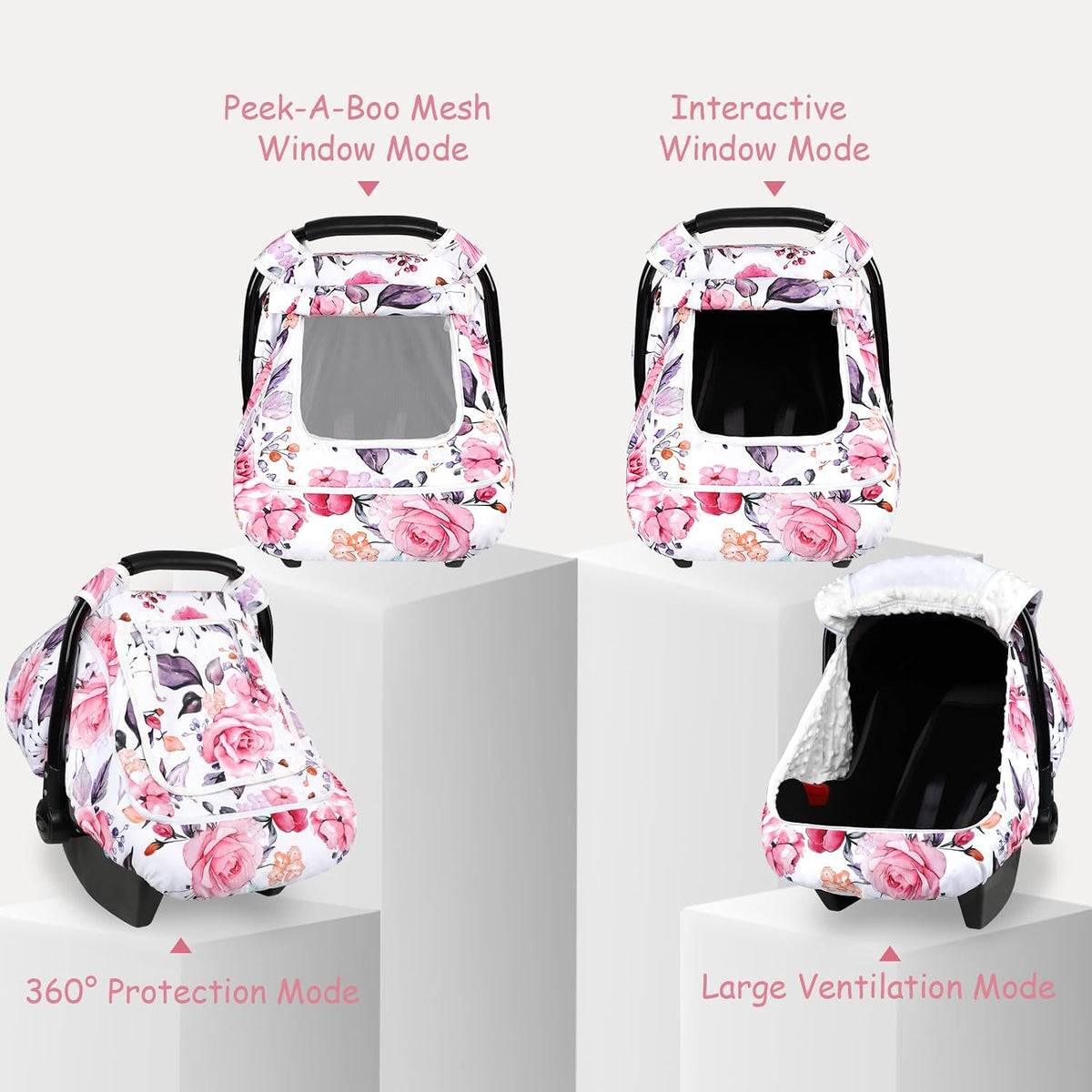 Car Seat Cover Baby Boy, Infant Car Seat Canopy Covers for Newborn with 2 Layers Windows of Breathable Mesh Fabric, Lightweight Polyester/Soft Minky Dot Backing